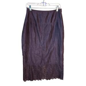 Studio Liz Claiborne Brown Skirt Midi Faux Suede Size 12 Eyelet Trim Casual